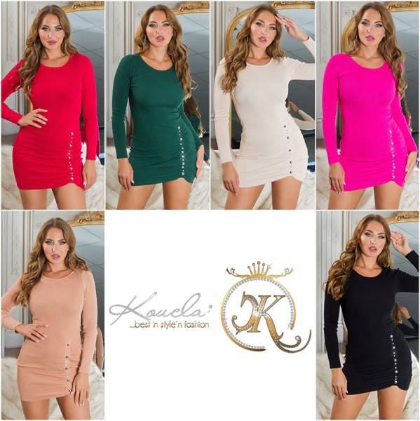 Koucla Sexy Gerafftes Strick-Minikleid Mit Glitzernieten