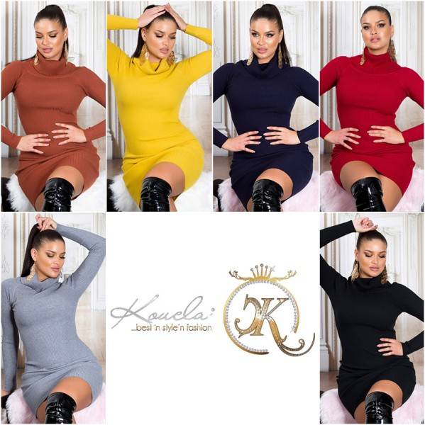 Koucla Sexy Geripptes Mini Strickkleid Mit Rollkragen