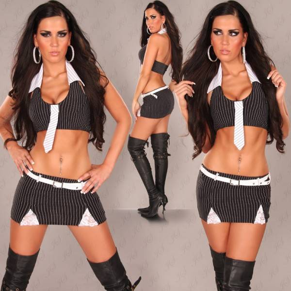 Koucla Sexy Gogo-Set: Top U. Krawatte +Minirock M. Gürtel