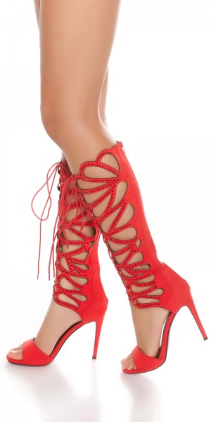 Koucla Sexy High Heel Römersandalette Glitzernieten