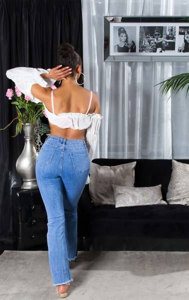 Koucla Sexy Highwaist Ausgestellte Jeans Mit Ziernaht