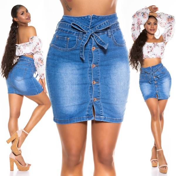 Koucla Sexy Highwaist Button-Down Jeans Rock Mit Schleife