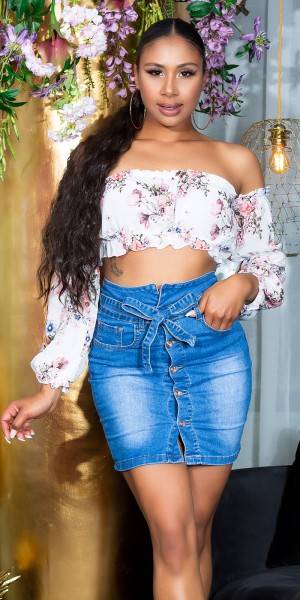 Koucla Sexy Highwaist Button-Down Jeans Rock Mit Schleife