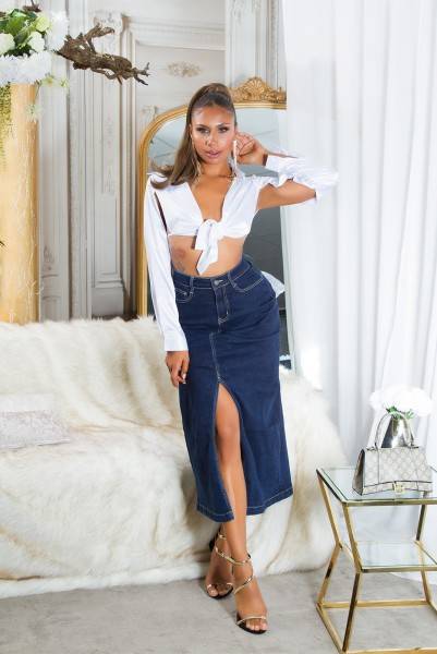 Koucla Sexy Highwaist Dark Denim Maxirock Mit Schlitz