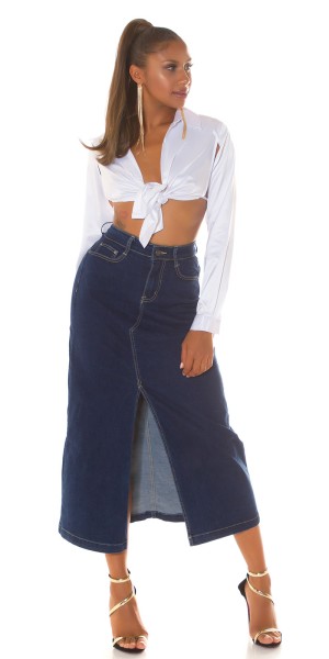 Koucla Sexy Highwaist Dark Denim Maxirock Mit Schlitz