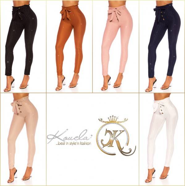 Koucla Sexy Highwaist Hose Mit Glitzerstreifen Und Gürtel
