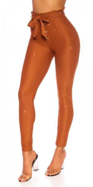 Koucla Sexy Highwaist Hose mit Glitzerstreifen und Gürtel