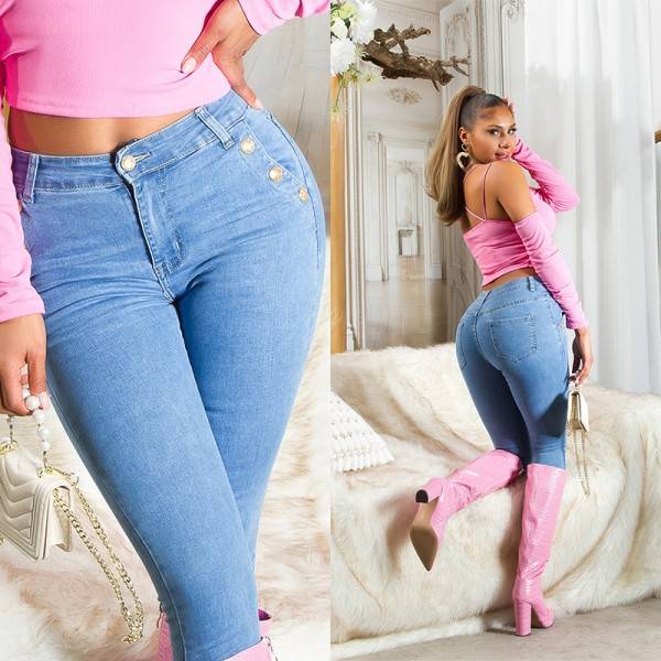 Koucla Sexy Highwaist Skinny Jeans Mit Goldenen Details