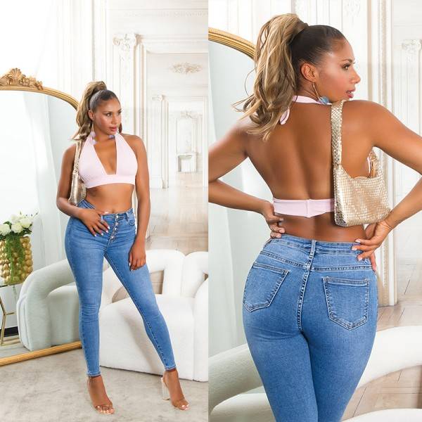 Koucla Sexy Highwaist Skinny Jeans Mit Knopf-Details