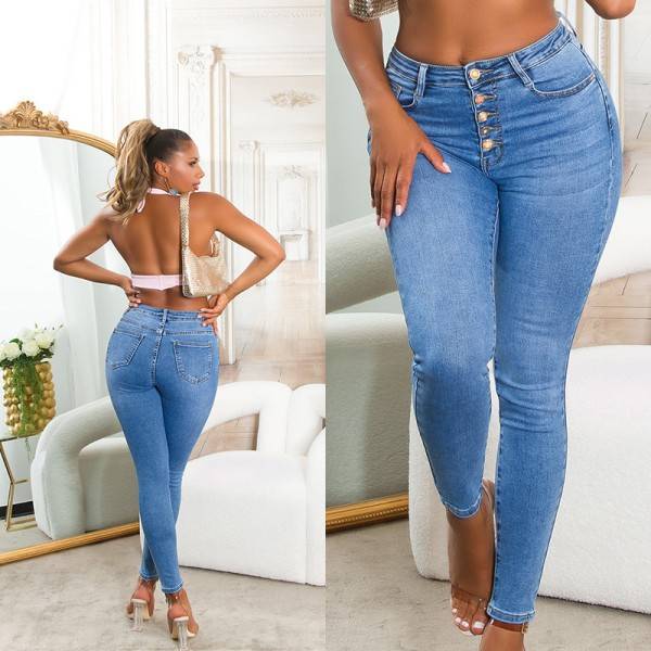Koucla Sexy Highwaist Skinny Jeans Mit Knopf-Details