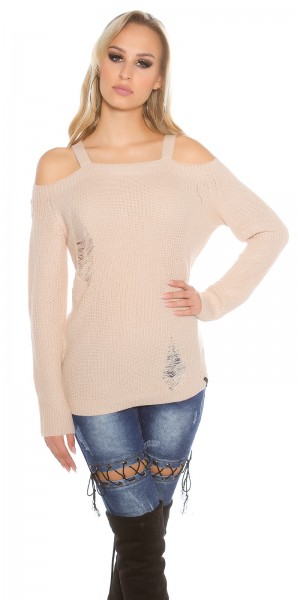 Koucla Sexy KouCla Cold Shoulder Strickpulli Mit Risse