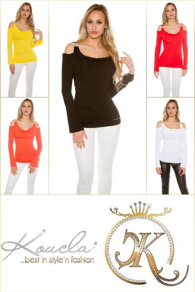 Koucla Sexy KouCla Coldshoulder Langarmshirt Mit Strass