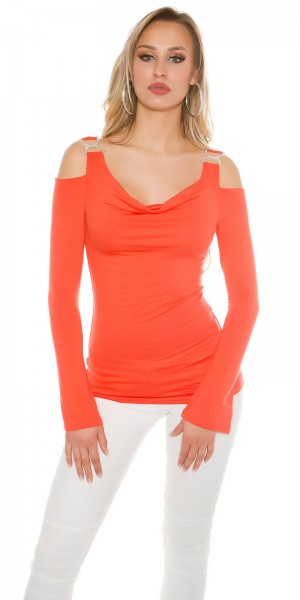 Koucla Sexy KouCla Coldshoulder Langarmshirt mit Strass