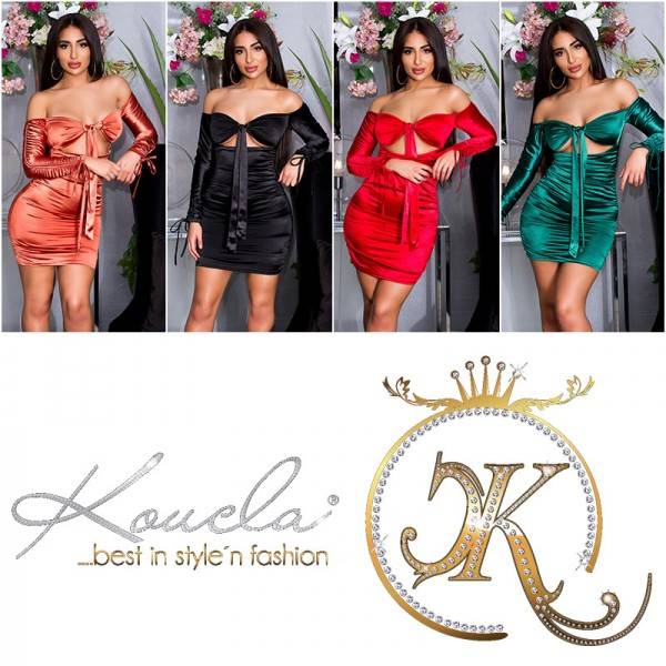 Koucla Sexy KouCla Gerafftes Off-Shoulder Satin Kleid