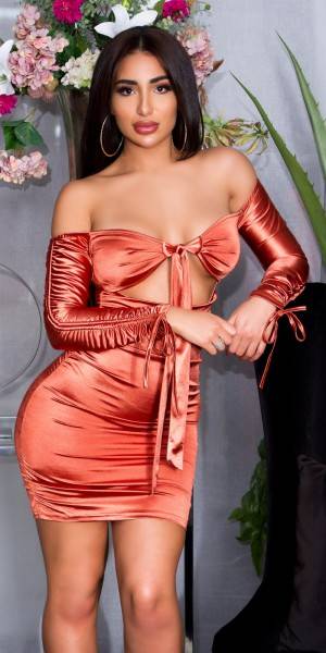 Koucla Sexy KouCla Gerafftes Off-Shoulder Satin Kleid