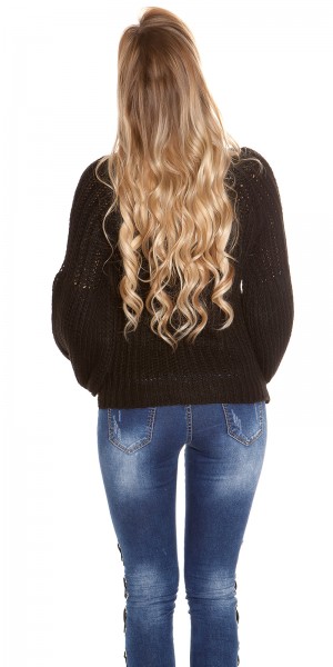 Koucla Sexy Koucla-Grobstrickpulli Glockenärmel&Rundhals