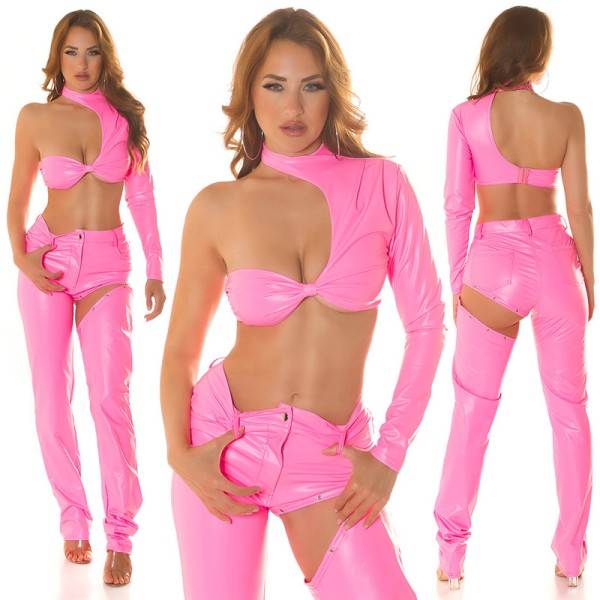 Koucla Sexy Koucla Kim K. Style One Arm Crop Top Leder Look