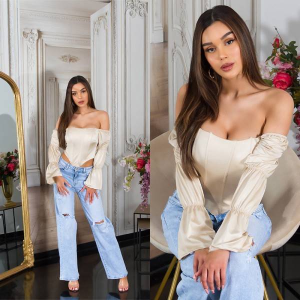 Koucla Sexy Koucla Korsagen Top Off-shoulder Satin Look