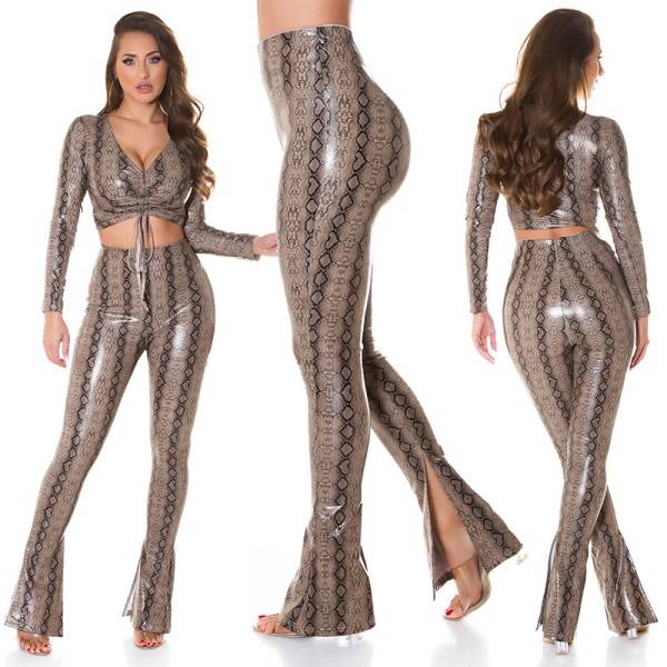 Koucla Sexy Koucla Kunstleder Schlaghose Animal Print