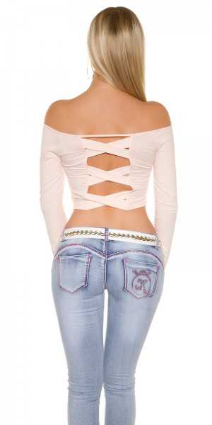 Koucla Sexy KouCla Langarm Crop Top Mit Sexy Rücken