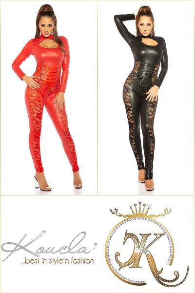 Koucla Sexy KouCla Lederlook Langarm Catsuit M. Spitze