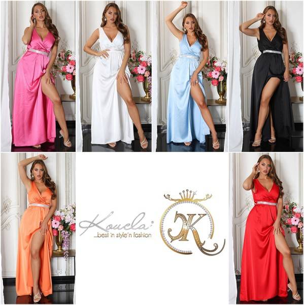 Koucla Sexy Koucla Maxikleid Satin Look Mit Glitzergürtel