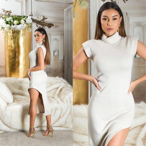 Koucla Sexy Koucla Midi-Strickkleid Mit Schulterpolstern
