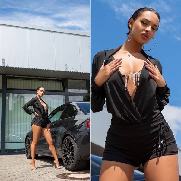 Koucla Sexy KouCla Overall Mit Kette Tiefer V-Ausschnitt