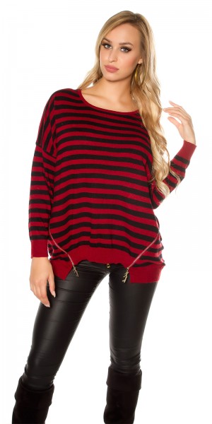 Koucla Sexy KouCla Oversize Pulli Gestreift Mit Zip