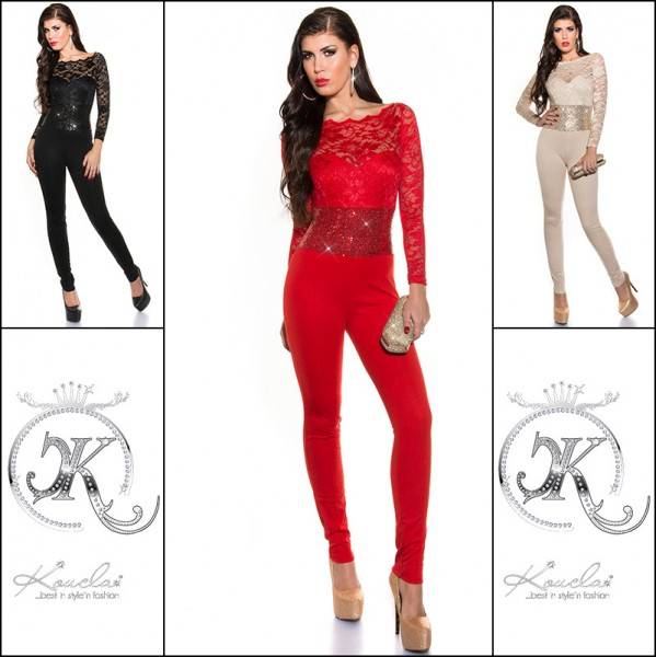 Koucla Sexy KouCla Partyoverall Langarm Spitze+Pailletten