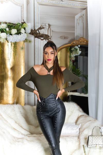 Koucla Sexy KouCla Ripp Pulli Mit Cut Out Und Strass