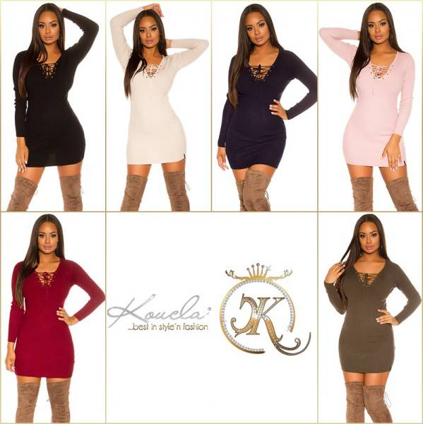 Koucla Sexy KouCla Ripp Strick Minikleid Mit Schnürung