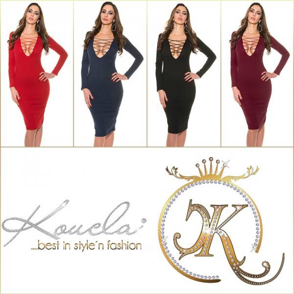 Koucla Sexy KouCla Ripp Strickkleid Mit Sexy V-Ausschnitt