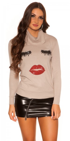 Koucla Sexy KouCla Rollkragenpulli Face Print und Strass