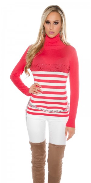 Koucla Sexy KouCla Rollkragenpulli Mit Strass Gestreift