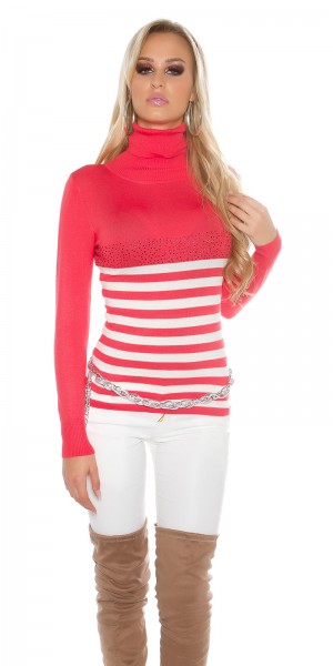 Koucla Sexy KouCla Rollkragenpulli Mit Strass Gestreift