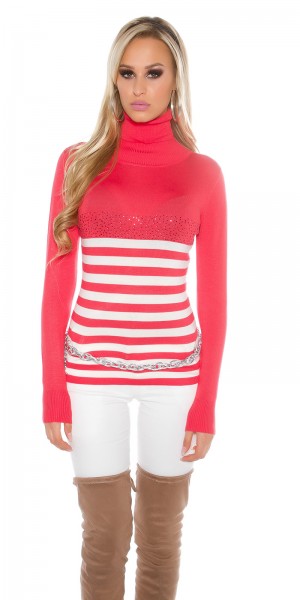 Koucla Sexy KouCla Rollkragenpulli Mit Strass Gestreift