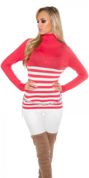 Koucla Sexy KouCla Rollkragenpulli mit Strass gestreift
