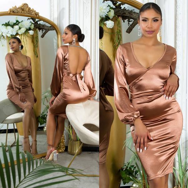 Koucla Sexy Koucla Satinlook Midikleid Mit WOW Rücken