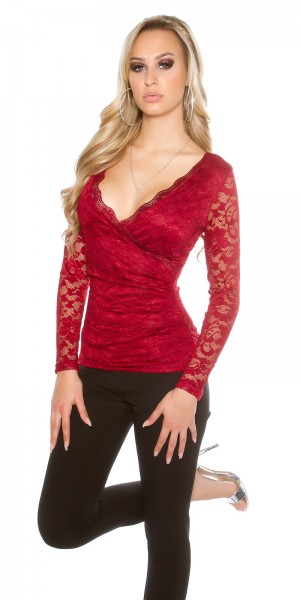 Koucla Sexy KouCla Spitzen LangarmBluse Wickeloptik