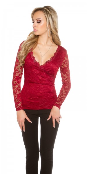 Koucla Sexy KouCla Spitzen LangarmBluse Wickeloptik