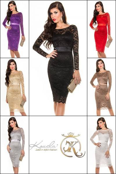 Koucla Sexy KouCla Spitzenpencilkleid Mit Satinborte
