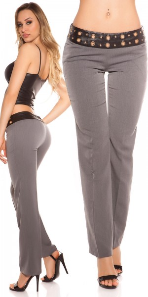 Koucla Sexy KouCla Stoffhose mit Nieten und Lederlook