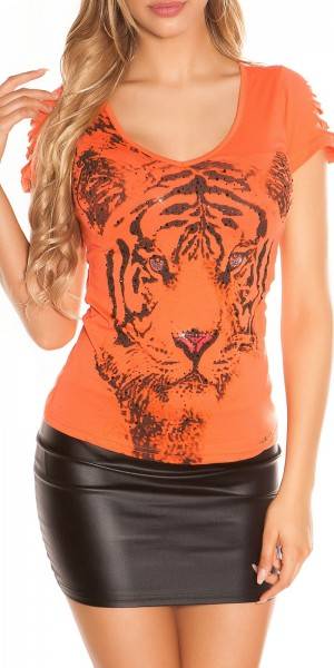 Koucla Sexy KouCla T-Shirt mit Tiger-Print und Rissen