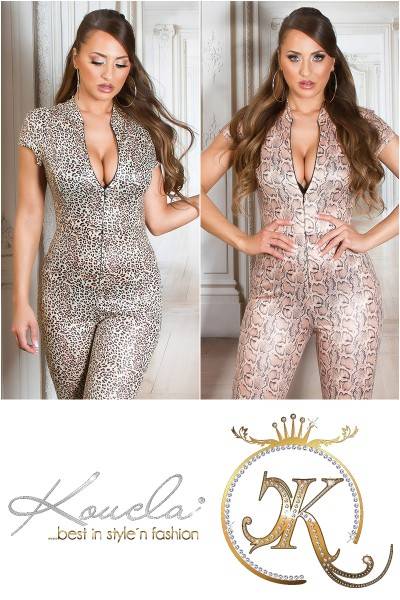 Koucla Sexy Koucla Wetlook Animal Print Kurzarm Overall
