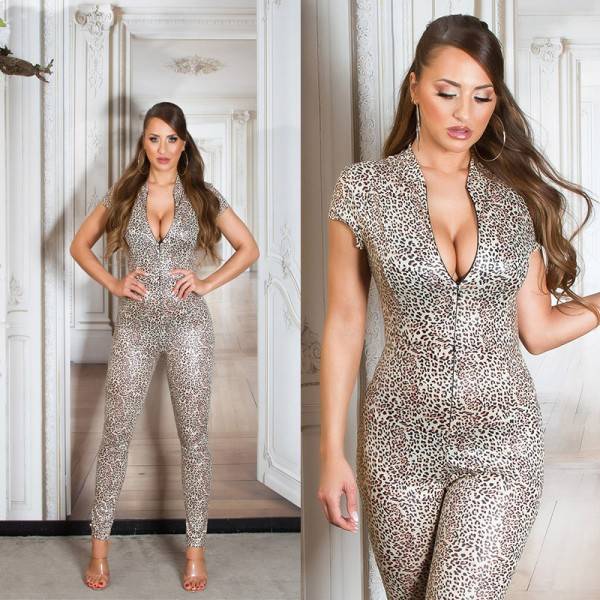 Koucla Sexy Koucla Wetlook Animal Print Kurzarm Overall