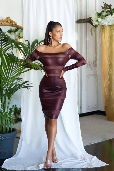 Koucla Sexy KouCla Wetlook Kleid JLo LooK, Mesh Einsätzen