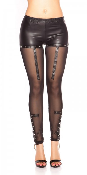 Koucla Sexy KouCla Wetlook Leggings Mit Mesh & Nieten