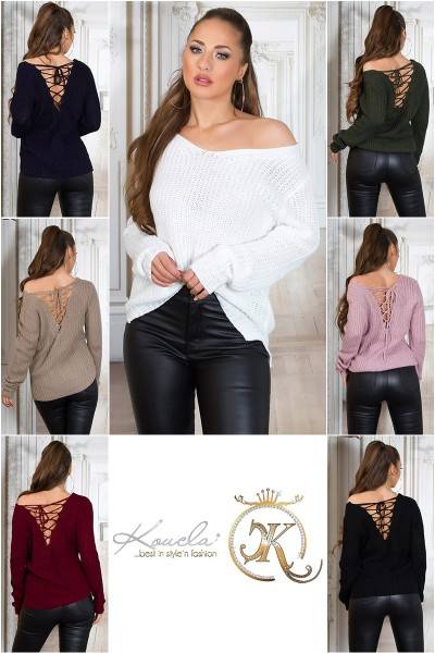 Koucla Sexy KouCla XL V-Cut Strickpulli Mit Schnürung