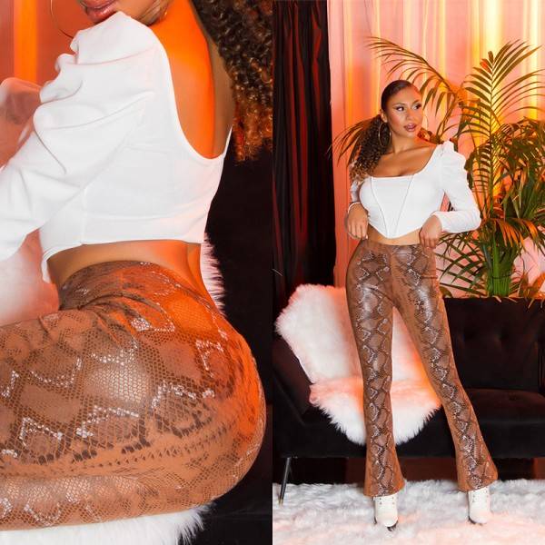 Koucla Sexy Kunstleder Hose Mit Schlag Und Snake Print